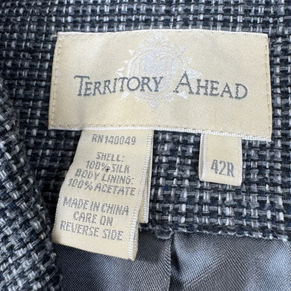 Territory Ahead Silk Blazer Mens 42R Grey Black Micro-Check 3-Button Sport Coat